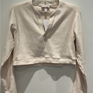 Isabel XS Cream Long Sleeve Ribbed Top